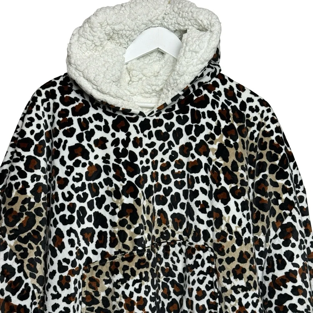 The Comfy Leopard Print Hoodie Women One Size Black Wearable Blanket Oversized